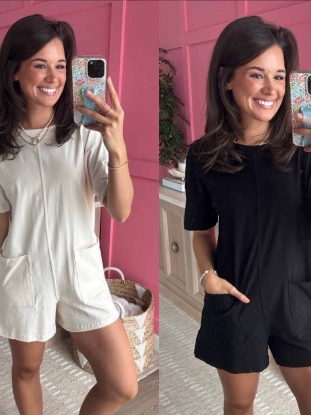 Rae Mode cream oversized romper with front pockets NWOT